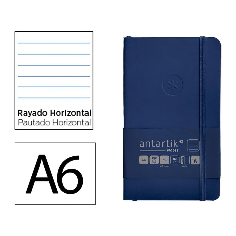 Antartik Cuaderno con gomilla antartik notes tapa blanda a6 rayas azul marino 100 hojas 80 gr fsc