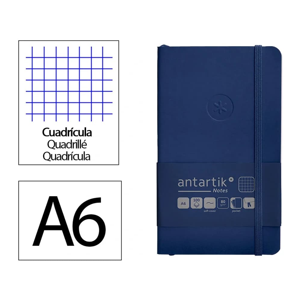 Antartik Cuaderno con gomilla antartik notes tapa blanda a6 cuadricula azul marino 100 hojas 80 gr fsc