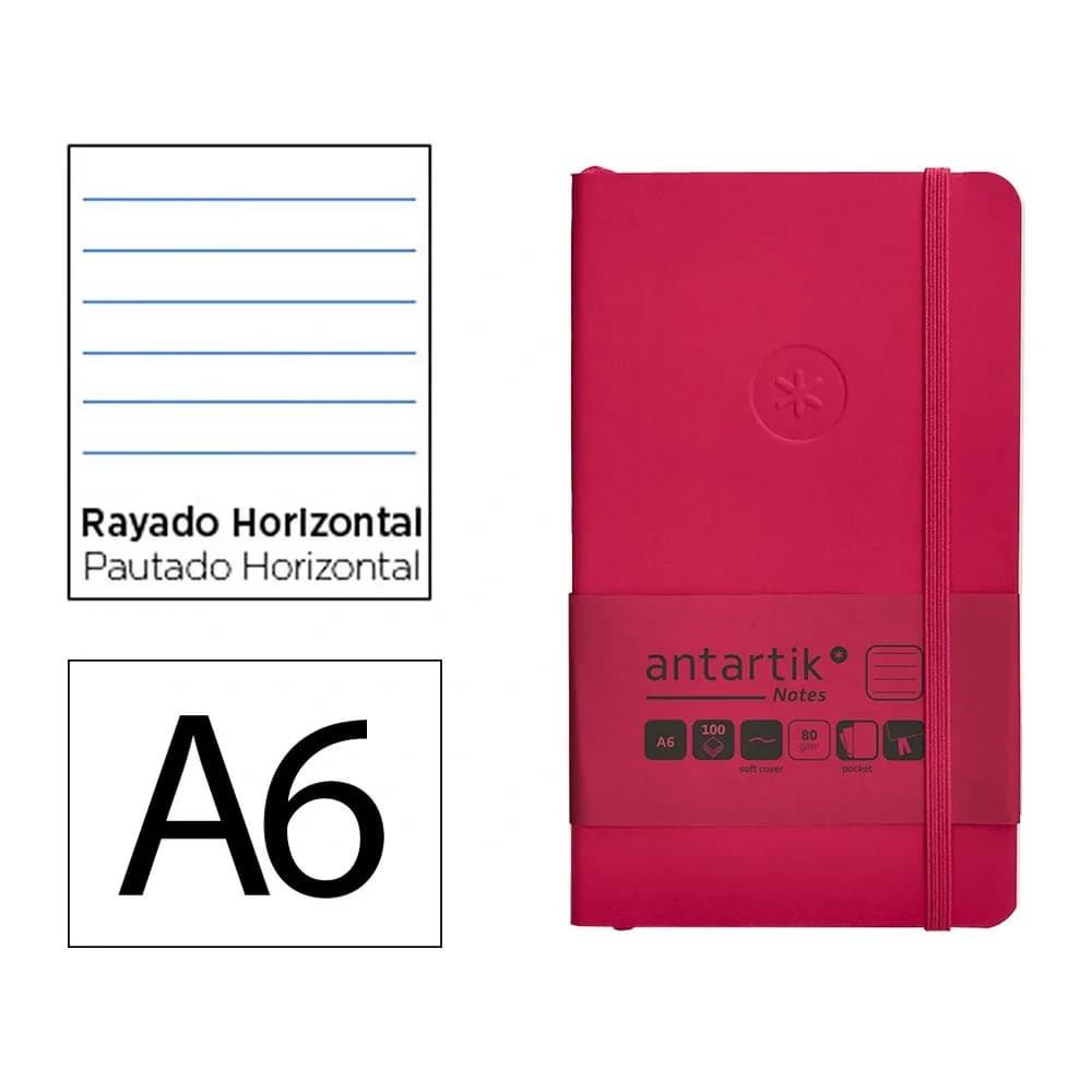 Antartik Cuaderno con gomilla antartik notes tapa blanda a6 rayas burdeos 100 hojas 80 gr fsc