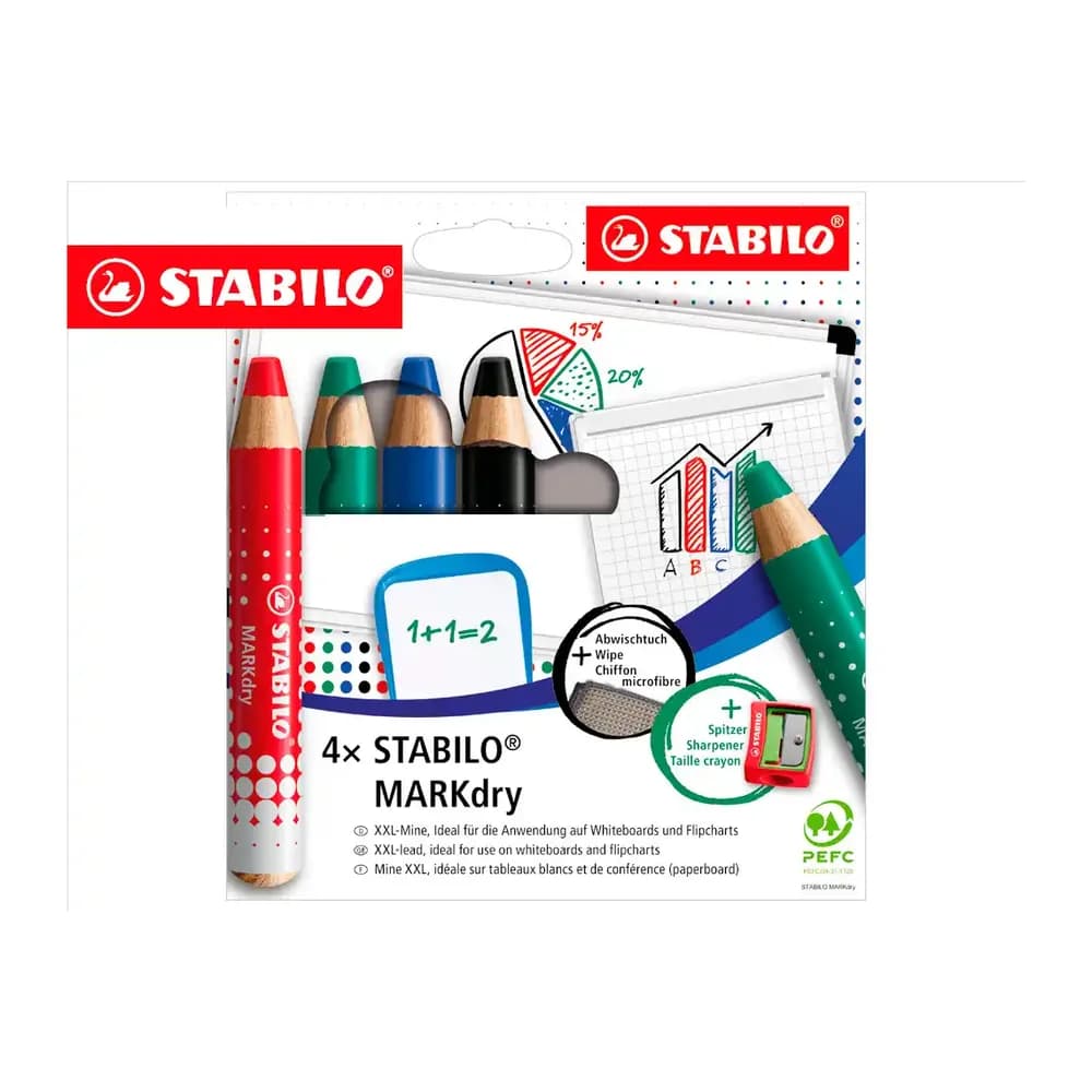 Stabilo Lapiz marcador en seco stabilo markdry para pizarra blanca estuche de 4 unidades colores surtidos