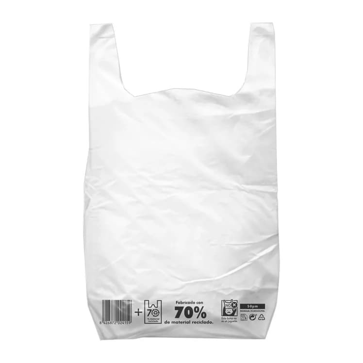 Blanca Bolsa camiseta reciclada 70% blanca 42x53 cm reutilizable 1 kg paquete de 55 unidades