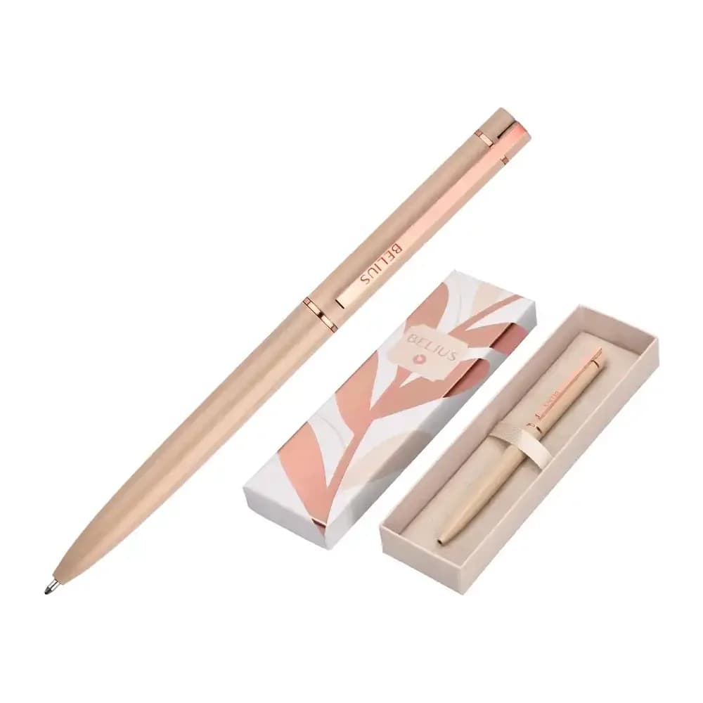 Belius Boligrafo belius rose aluminio color beige claro oro rosa tinta azul caja de diseño