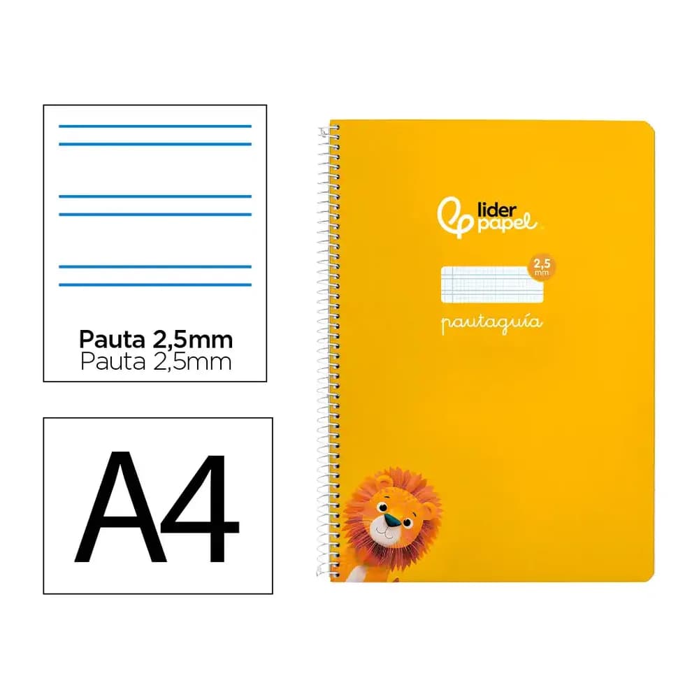 Cuaderno de espiral Liderpapel Pautaguía A4 de tapa blanda, cuadro pautado de 2,5 mm, 80 hojas de 75 g – Amarillo