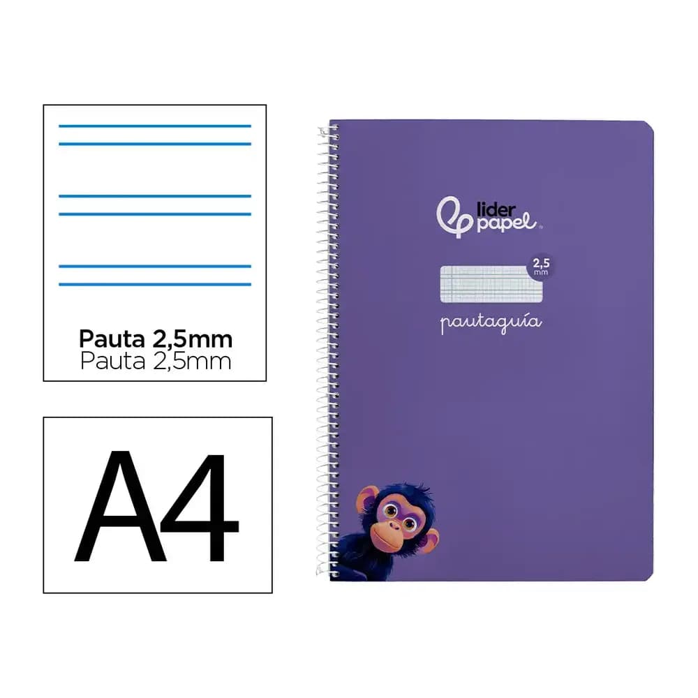 Liderpapel Cuaderno espiral liderpapel a4 pautaguia tapa blanda 80h 75gr cuadro pautado 2,5mm color lila
