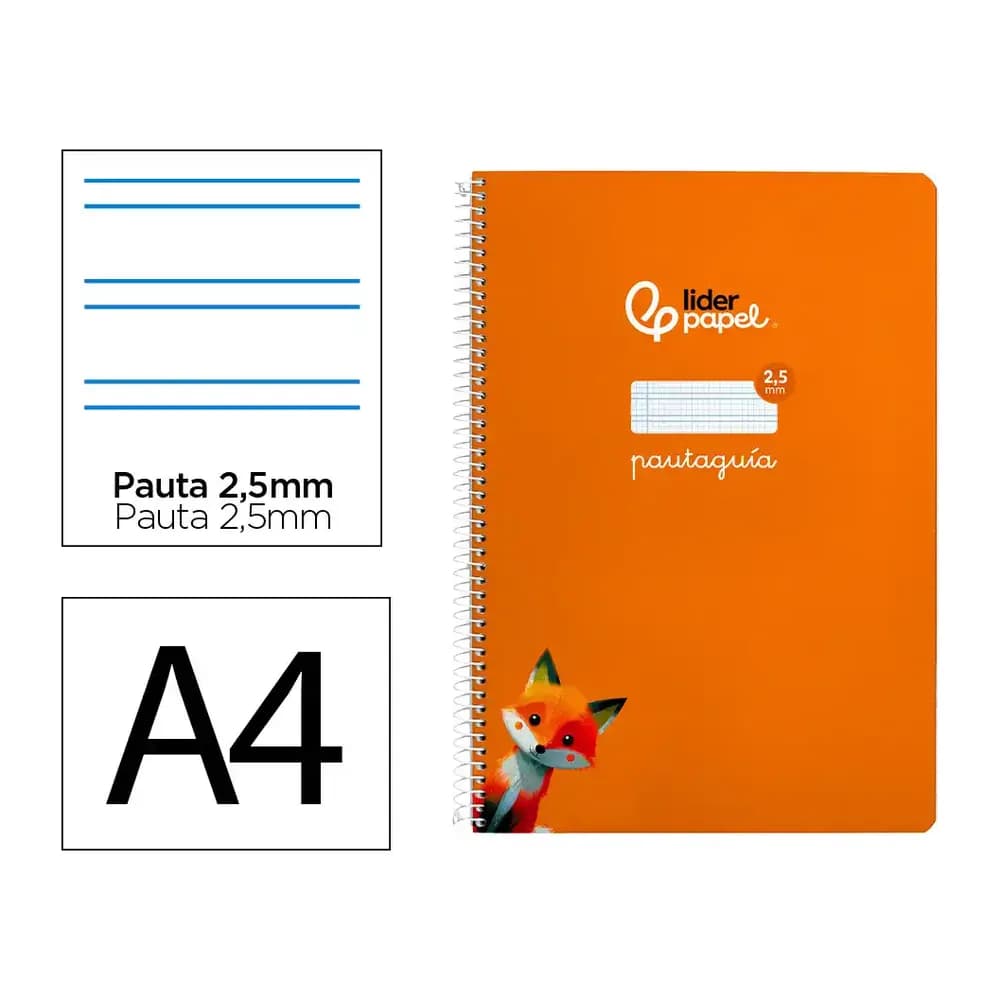 Liderpapel Cuaderno espiral liderpapel a4 pautaguia tapa blanda 80h 75gr cuadro pautado 2,5mm color naranja