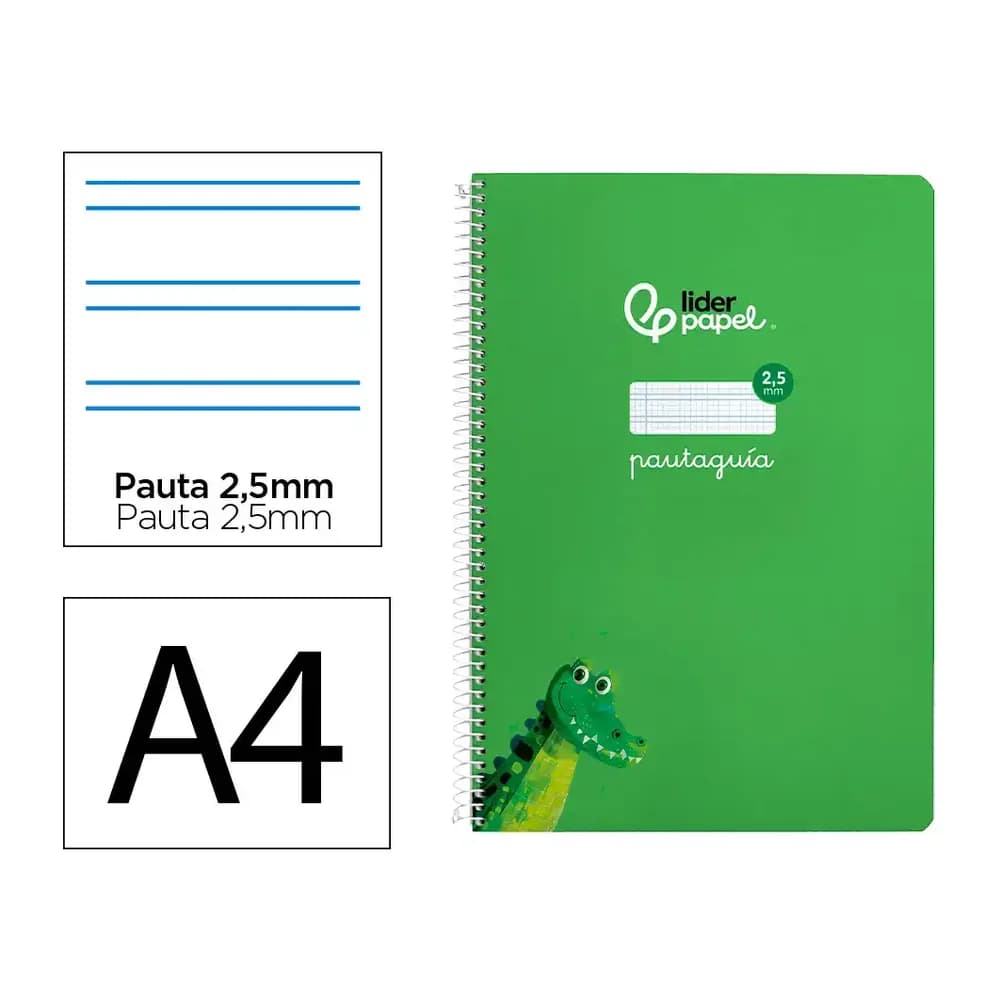Liderpapel Cuaderno espiral liderpapel a4 pautaguia tapa blanda 80h 75gr cuadro pautado 2,5mm color verde