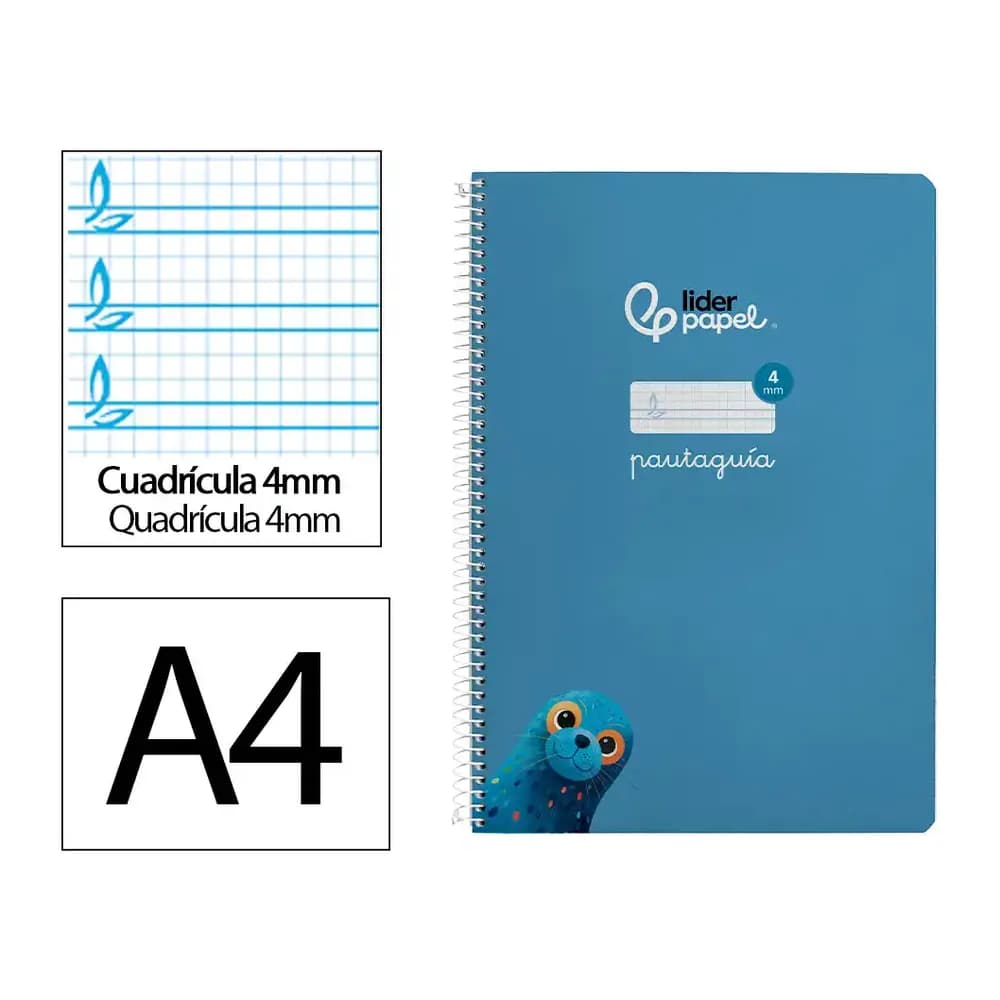 Cuaderno de espiral Liderpapel Pautaguía A4 de tapa blanda, cuadro pautado de 4 mm, 80 hojas de 75 g – Azul
