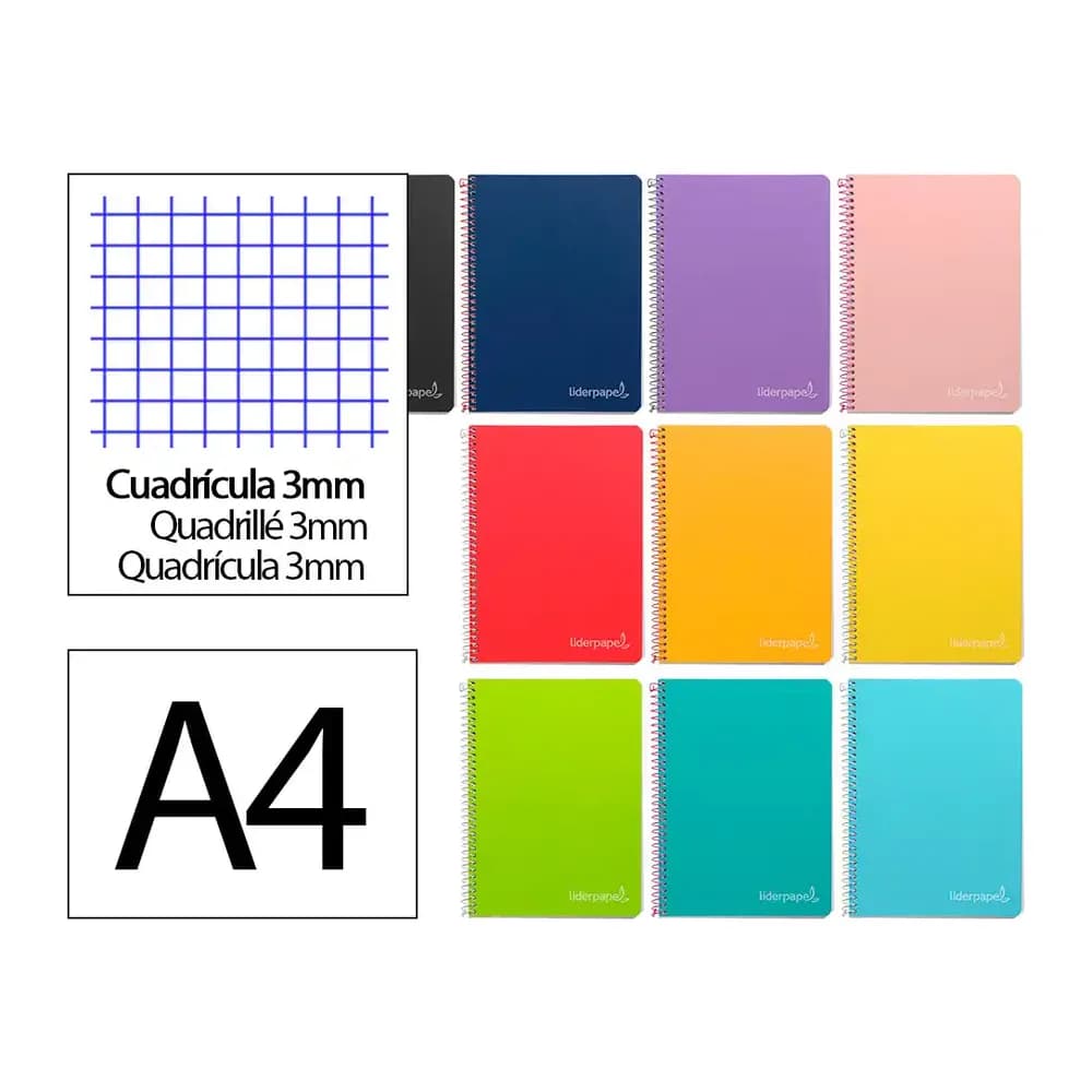 Cuaderno de espiral Liderpapel Witty de tapa dura, cuadro de 3 mm con margen, 80 hojas de 90 g – A4 · 90g