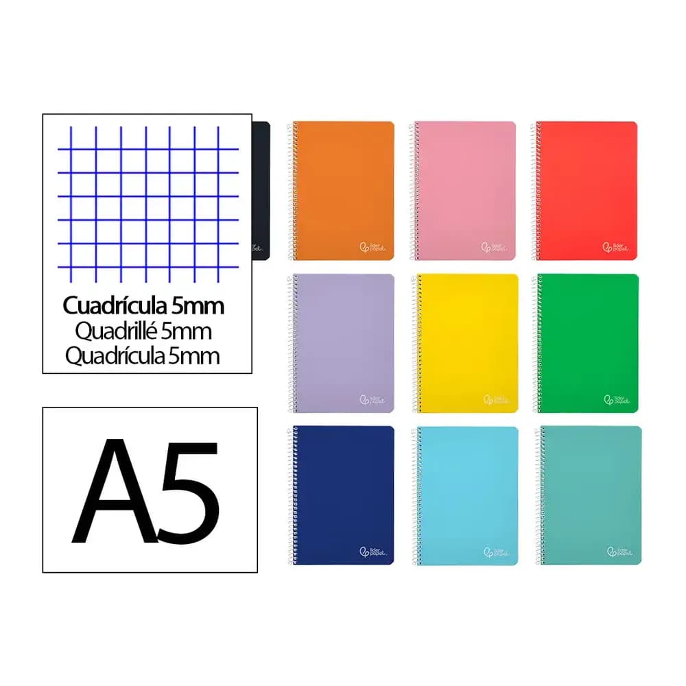 Cuaderno de espiral Liderpapel Witty de tapa dura, cuadro de 5 mm con margen, 80 hojas de 90 g – A5 · 90g