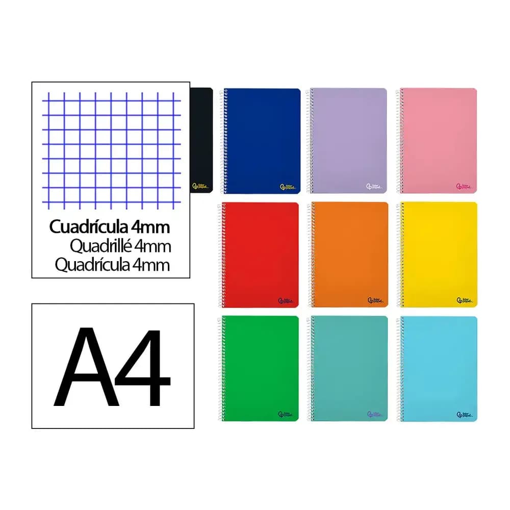 Liderpapel Cuaderno espiral liderpapel a4 micro smart tapa blanda 80h 75gr cuadro 5mm doble margen 4 taladros colores
