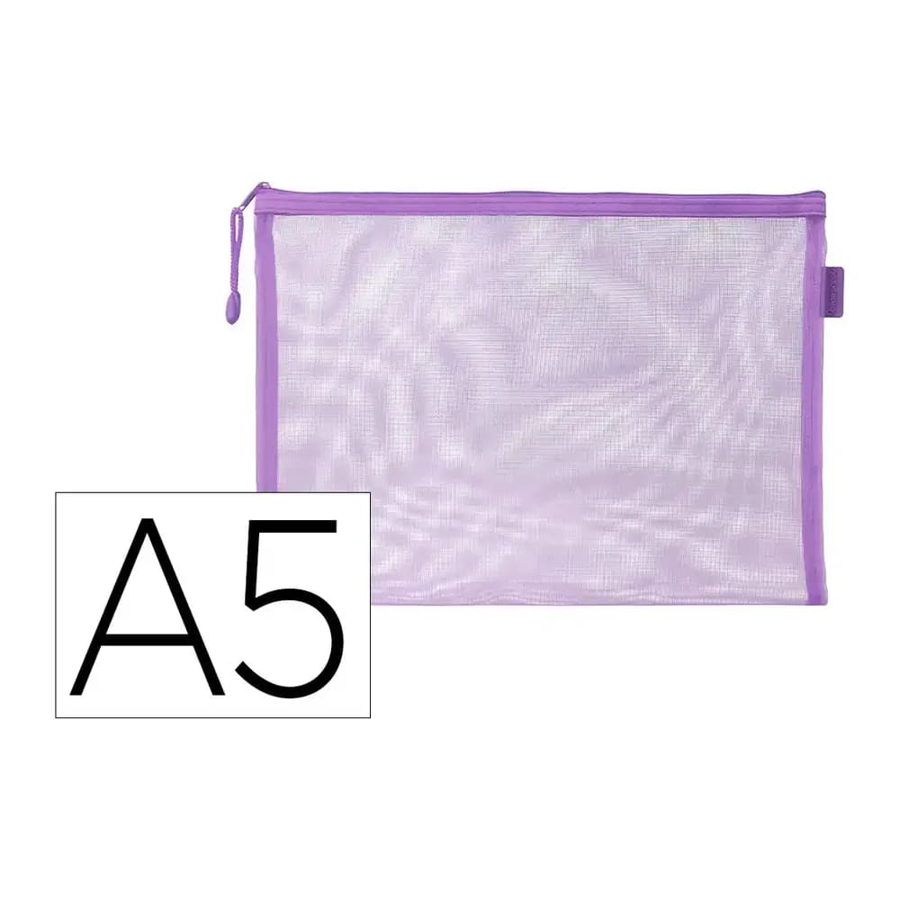 Liderpapel Bolsa zipper bag liderpapel poliester transpirable multiusos din a5 morado pastel