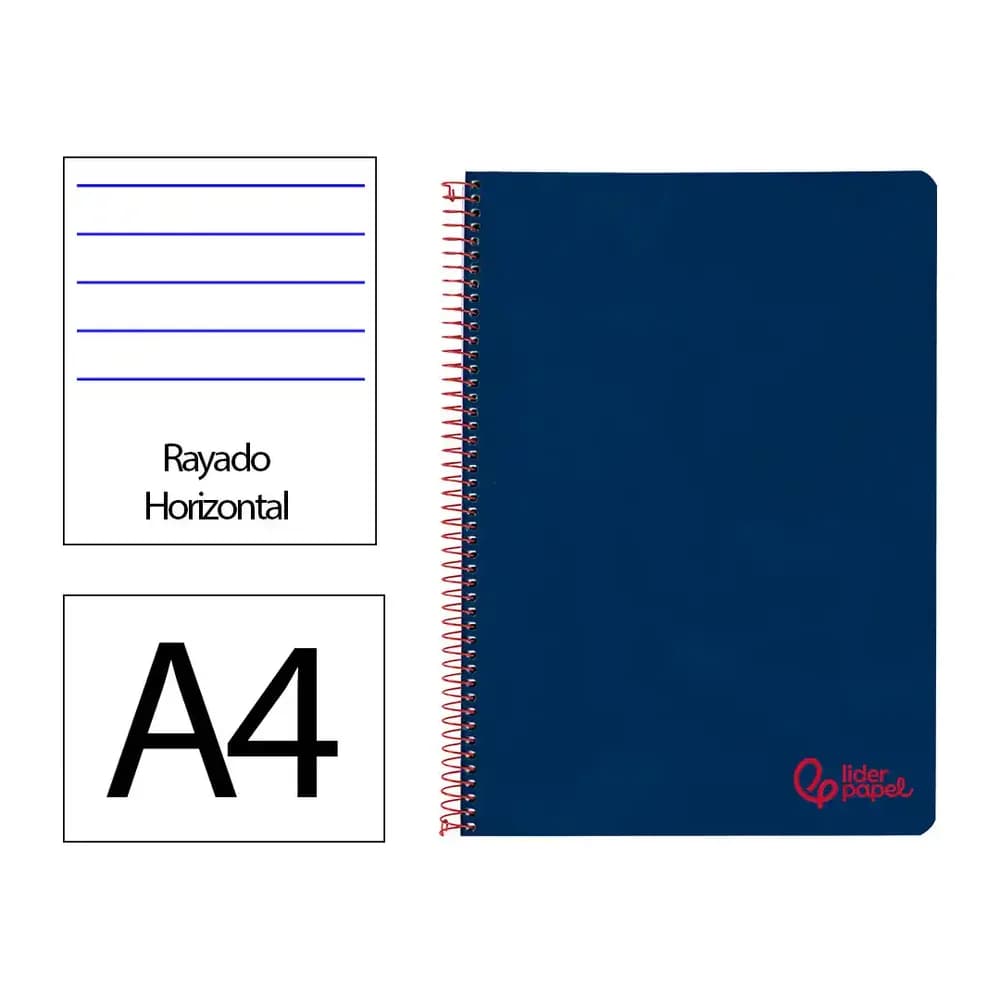 Liderpapel Cuaderno espiral liderpapel a4 wonder tapa plastico 80h 90gr rayado horizontal con margen color azul marino