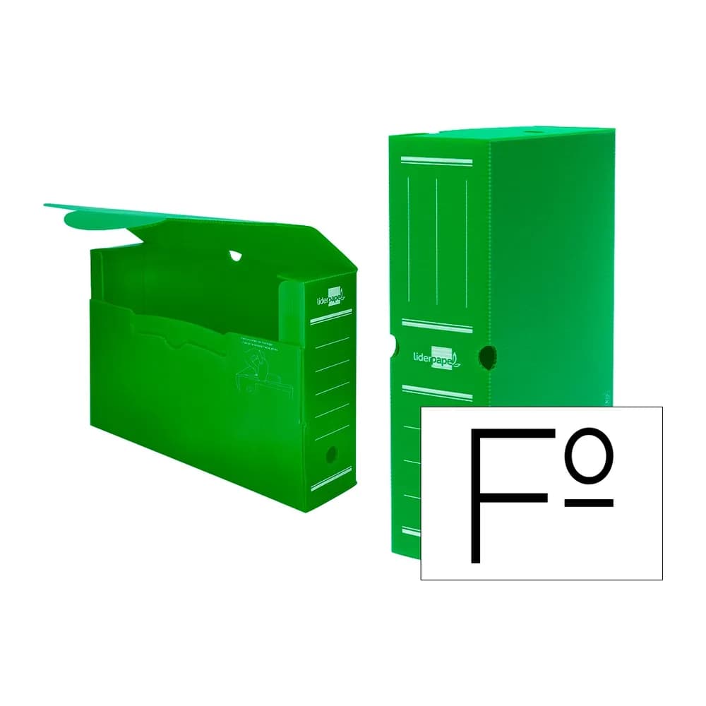 Caja de archivo definitivo Liderpapel de plástico, lomo de 100 mm, 360 × 100 × 260 mm – Verde
