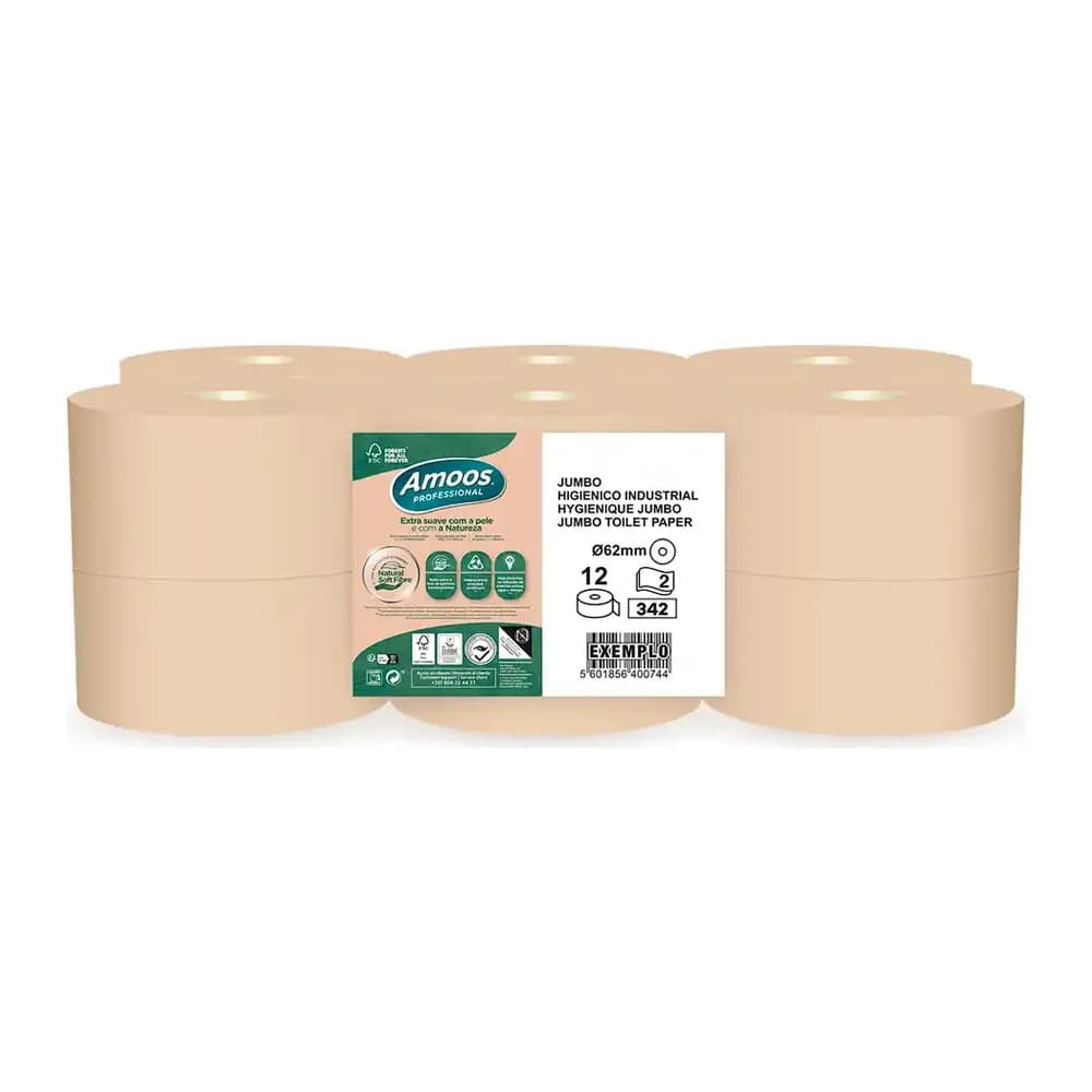 Amoos Papel higienico amoos naturally jumbo professional 2 capas pasta cruda paquete de 12 rollos 120 m