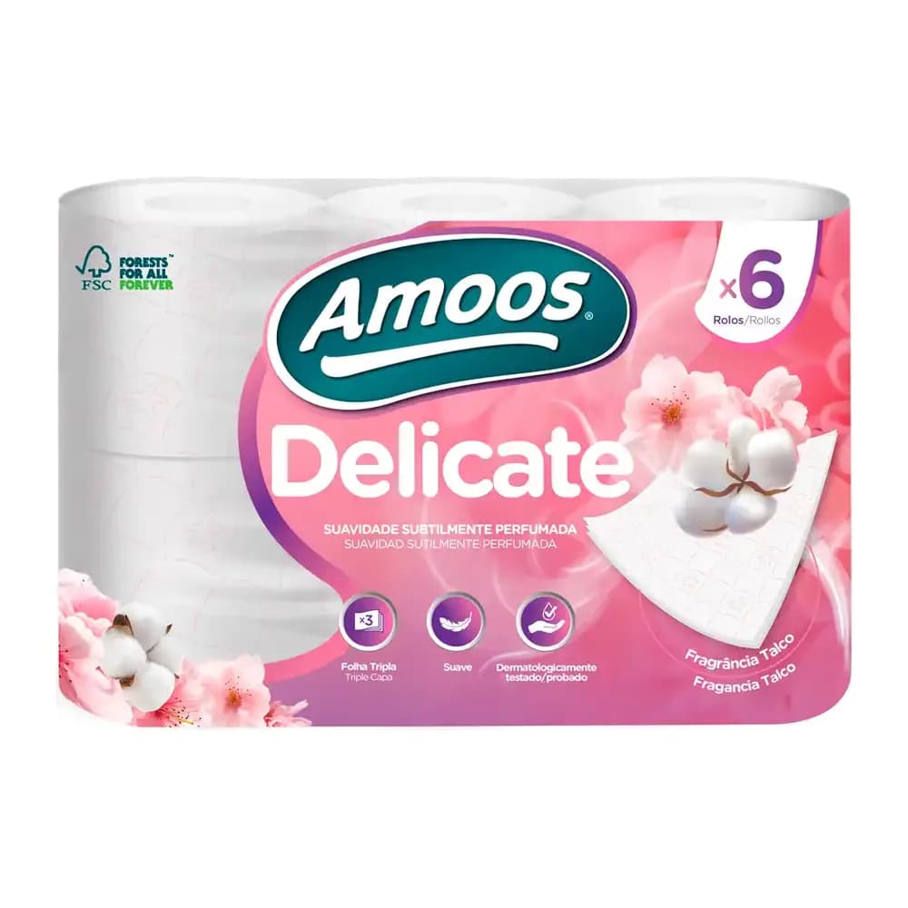 Amoos Papel higienico amoos delicate 3 capas color blanco paquete de 6 rollos 20 m