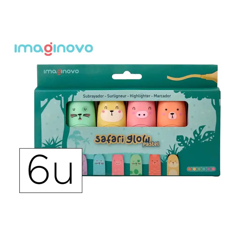Imaginovo Rotulador imaginovo fluorescente safari glow pastel animales caja 6 unidades surtidas