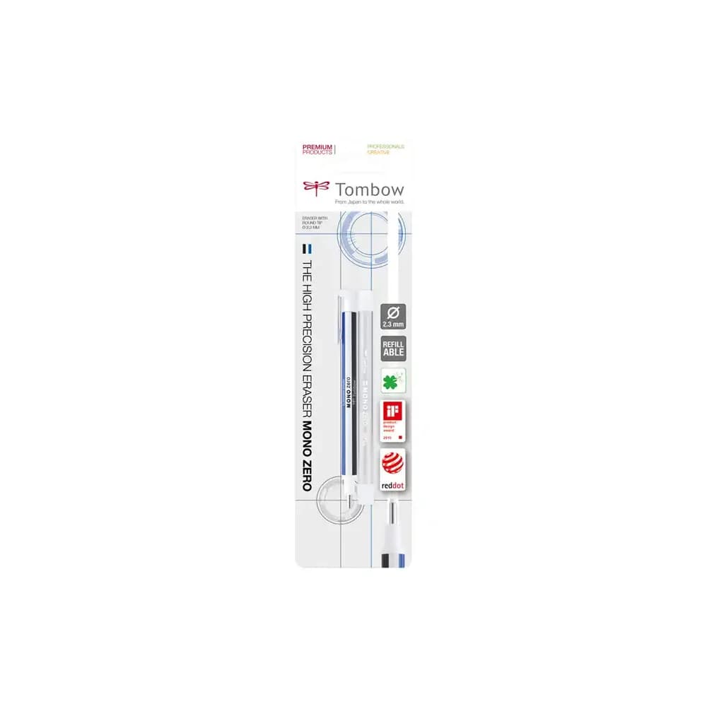 Tombow Portagomas tombow mono zero con clip goma redonda 2,3mm diametro + 2 recambios