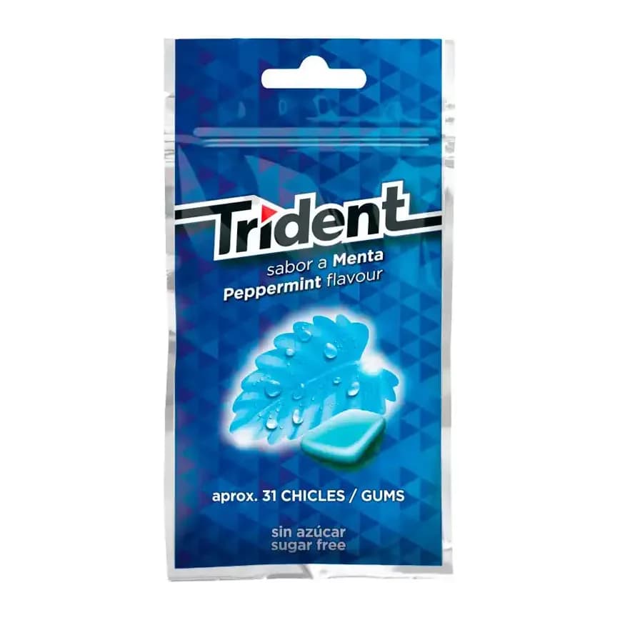 Trident Chicle trident grageas sabor menta sin azucar bolsa de 43,5 gr