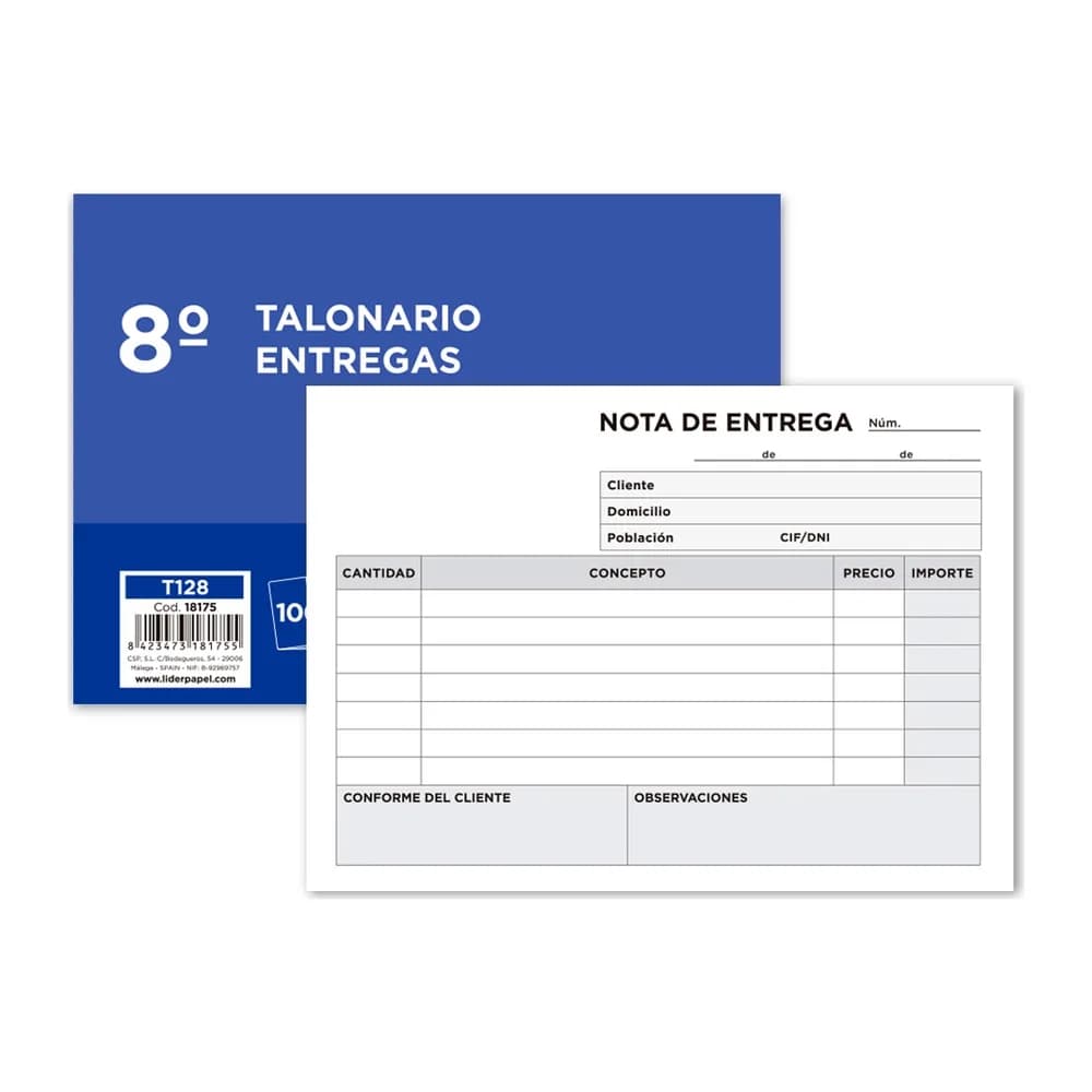 Liderpapel Talonario liderpapel entregas 8º original t128 apaisado