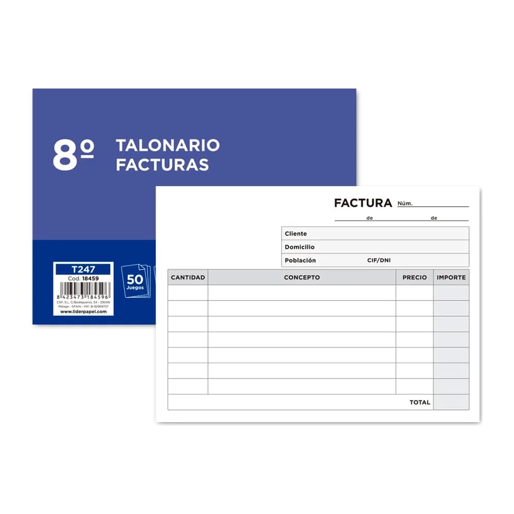 Liderpapel Talonario liderpapel facturas 8º original y copia t247 apaisado sin i.v.a