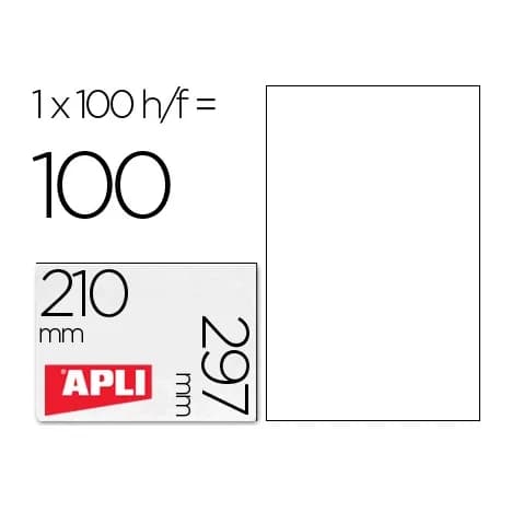 Apli Etiqueta adhesiva apli 1281 210x297 mm fotocopiadora laser ink-jet caja con 100 hojas din a4