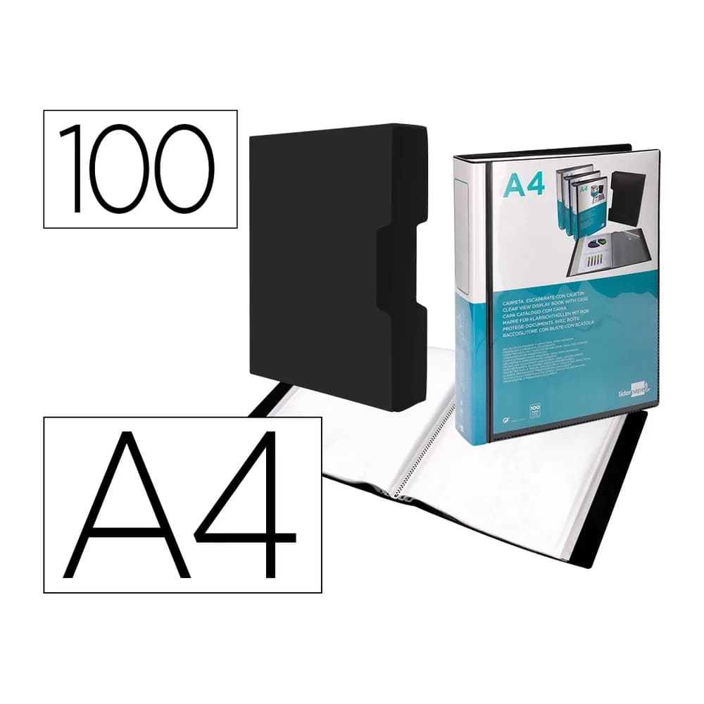 Liderpapel Carpeta liderpapel personaliza 37865 100 fundas polipropilenodin a4 negra con cajetin