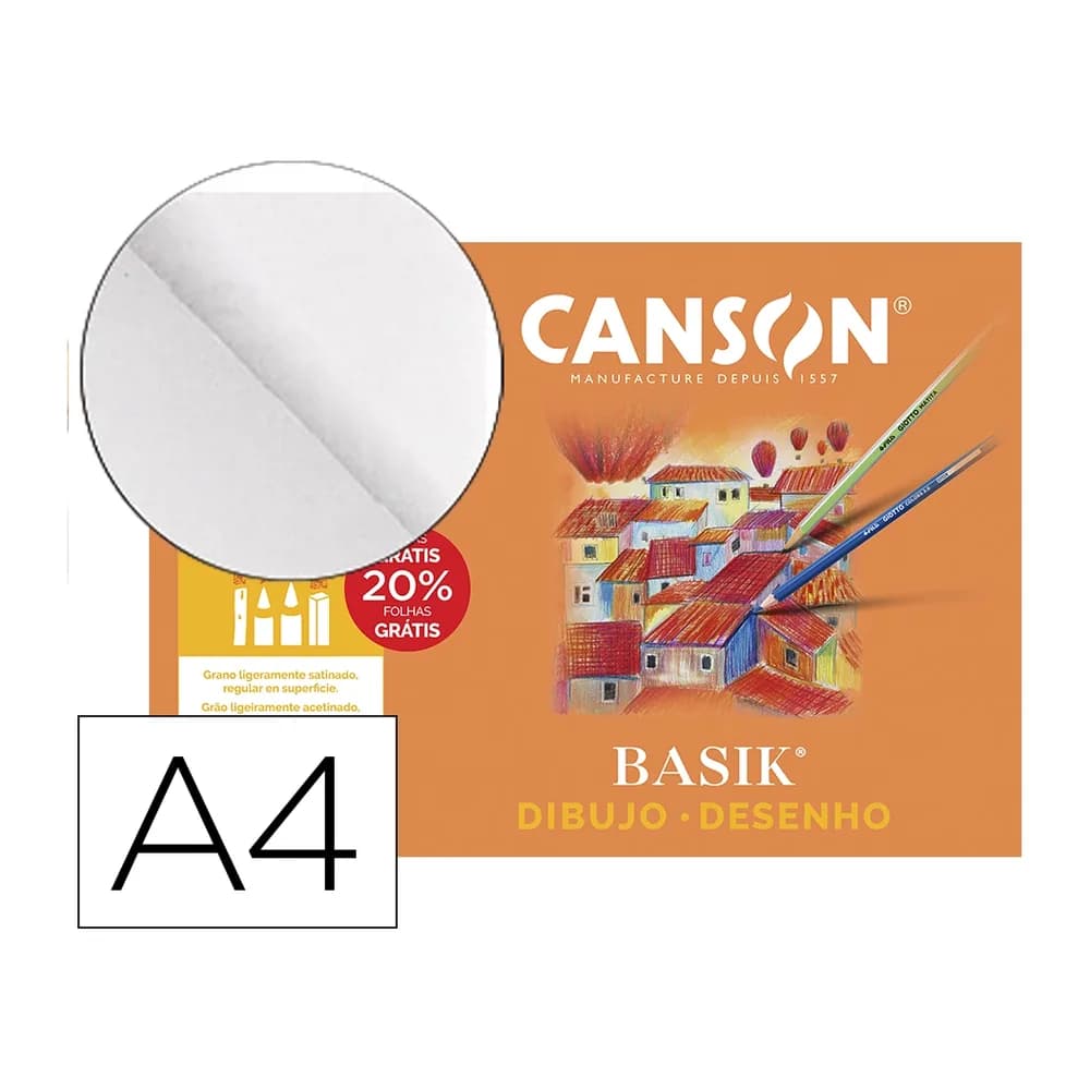Canson Papel dibujo basik din a4 sin recuadro 130 gramos minipack de 10 hojas