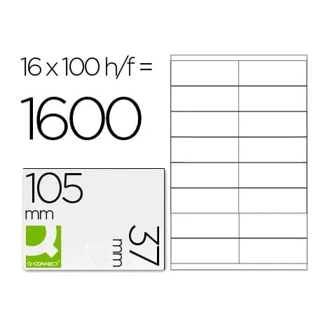 Q-connect Etiqueta adhesiva q-connect kf10654 tamaño 105x37 mm fotocopiadora laser ink-jet caja con 100 hojas din a4