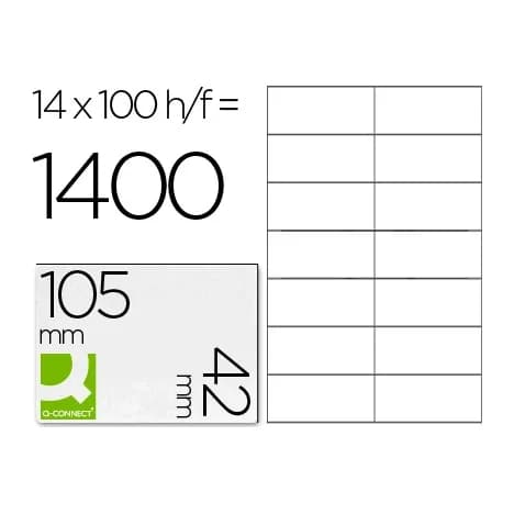 Q-connect Etiqueta adhesiva q-connect kf10655 tamaño 105x42 mm fotocopiadora laser ink-jet caja con 100 hojas din a4