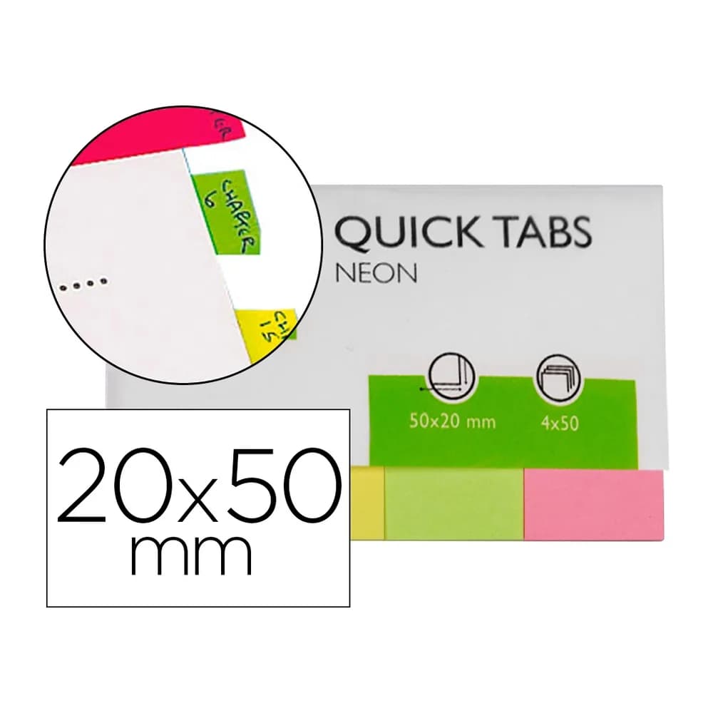 Q-connect Banderitas separadoras q-connect 20x50 mm fluorescente pack de 4 con 50 hojas