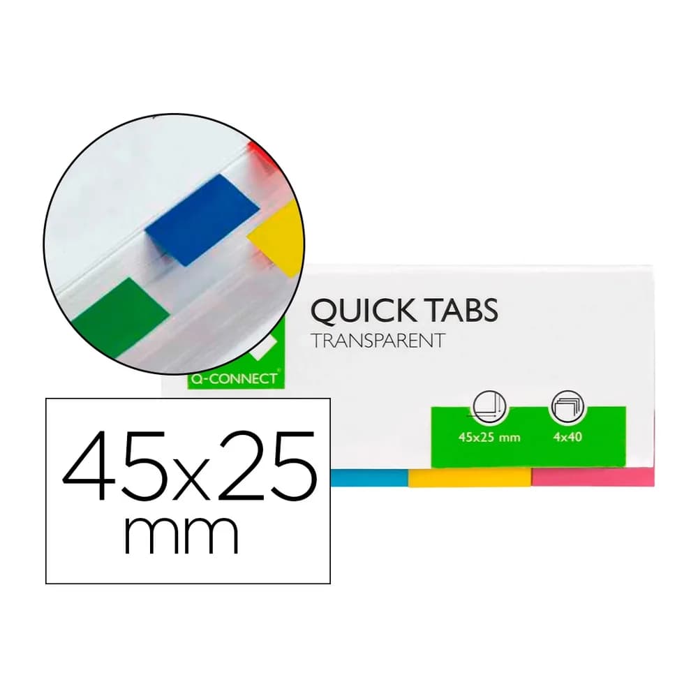 Q-connect Banderitas separadoras q-connect 25x45 mm transparentes y color pack de 4 con 40 hojas