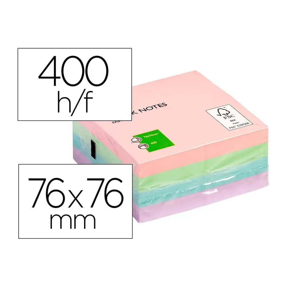 Q-connect Bloc de notas adhesivas quita y pon q-connect 76x76 mm pastel con 400 hojas