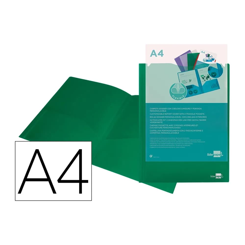 Liderpapel Carpeta liderpapel dossier dos bolsas canguro 45683 polipropileno din a4 verde