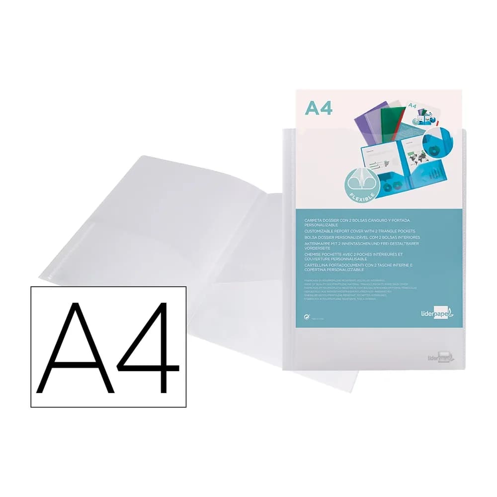Liderpapel Carpeta liderpapel dossier dos bolsas canguro 45684 polipropileno din a4 transparente