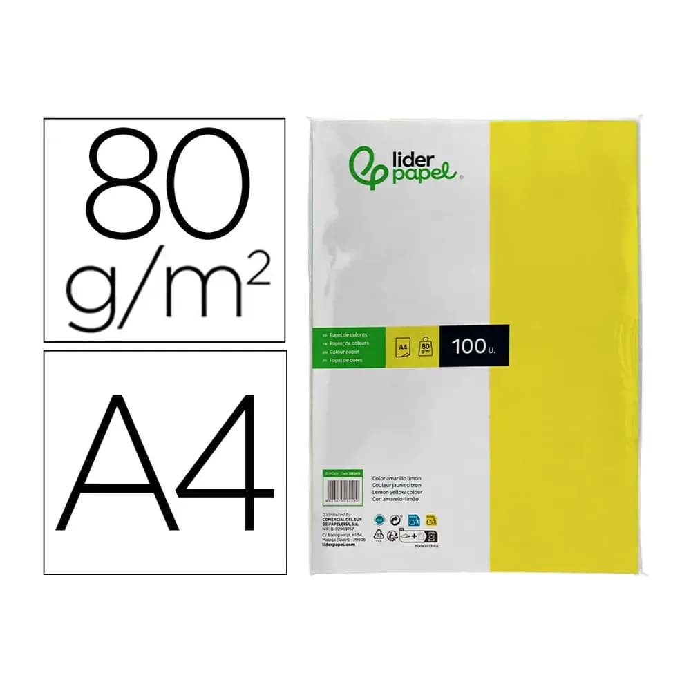 Liderpapel Papel color liderpapel a4 80gr limon paquete de 100 hojas