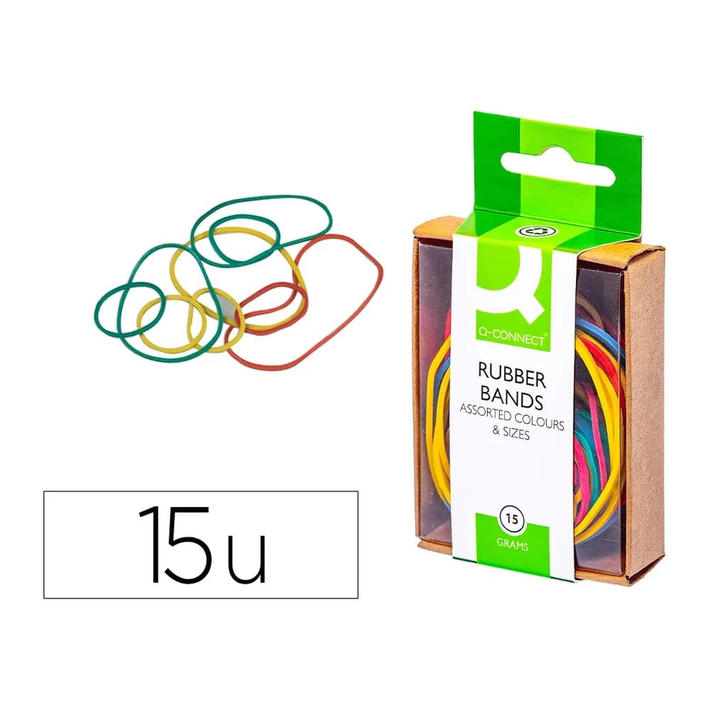 Q-connect Gomillas elasticas colores q-connect caja de 15 gr