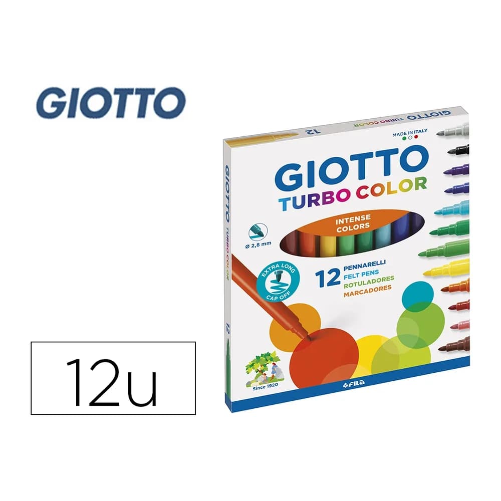Giotto Rotulador giotto turbo color caja de 12 colores lavables con punta bloqueada