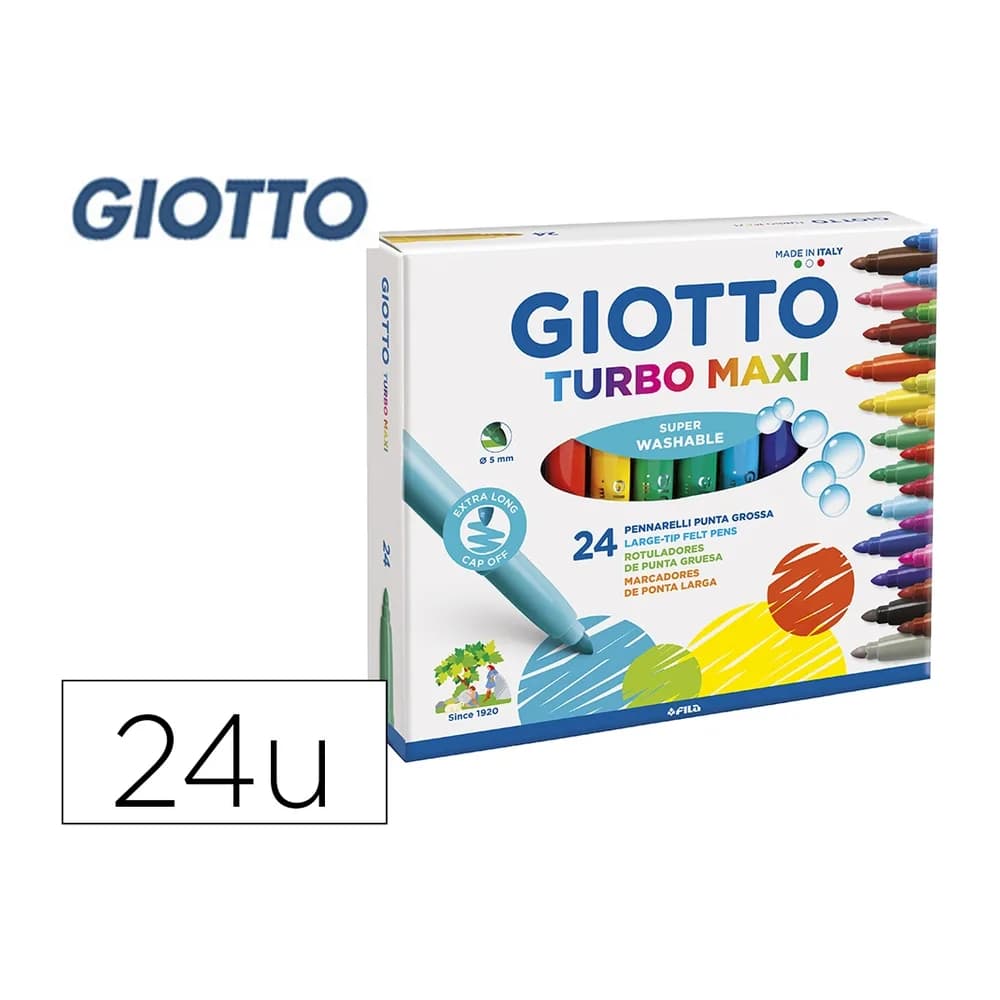Giotto Rotulador giotto turbo maxi caja de 24 colores lavables con punta bloqueada