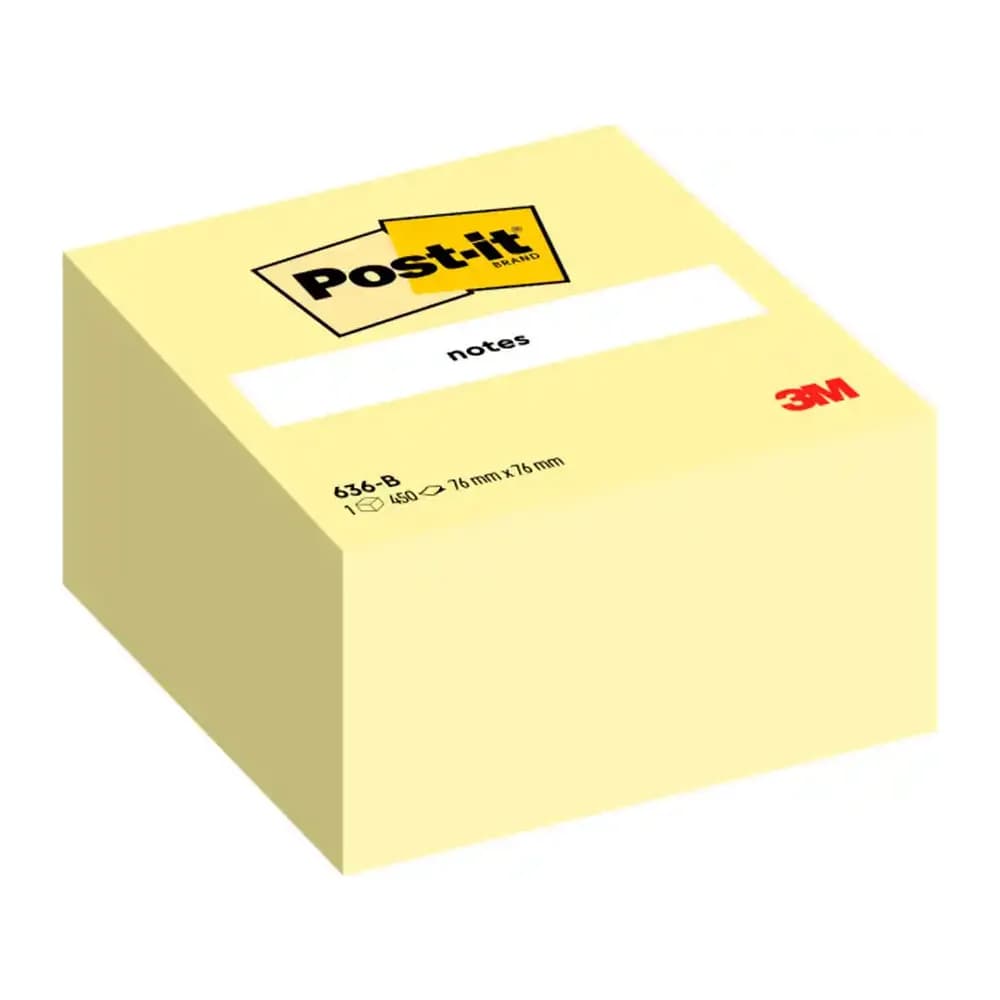 Post-it Bloc de notas adhesivas quita y pon post-it 76x76x45 mm cubo color amarillo 450 hojas