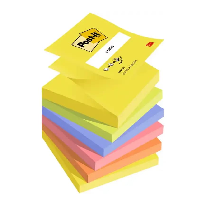 Post-it Bloc de notas adhesivas quita y pon post-it 76x76 mm z-notesultra intenso pack de 6 blocs surtido