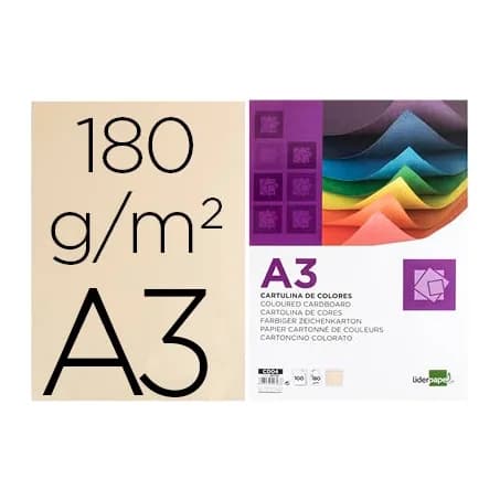 Liderpapel Cartulina liderpapel a3 180g/m2 crema paquete de 100 hojas
