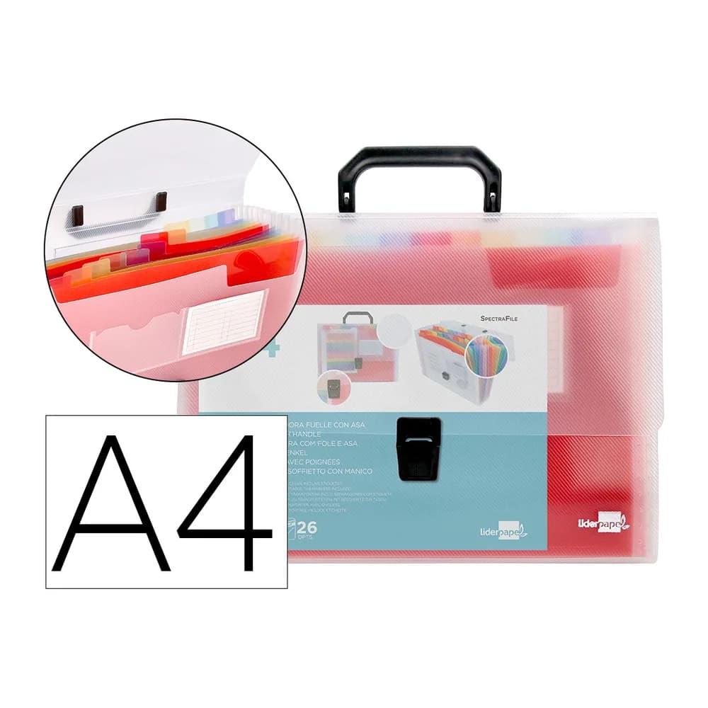 Liderpapel Carpeta liderpapel clasificador fuelle 45144 polipropileno a4 transparente con asa spectrafile 26 dpto