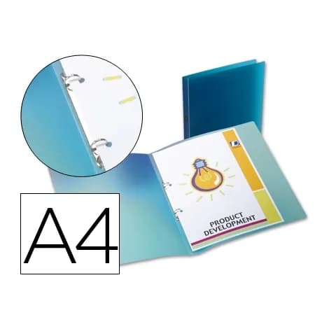 Carpeta Liderpapel A4 de polipropileno translúcido con 2 anillas redondas de 15 mm – Azul