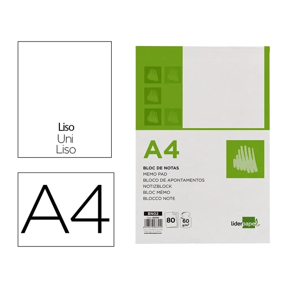 Liderpapel Bloc notas liderpapel liso a4 80 hojas 60g/m2