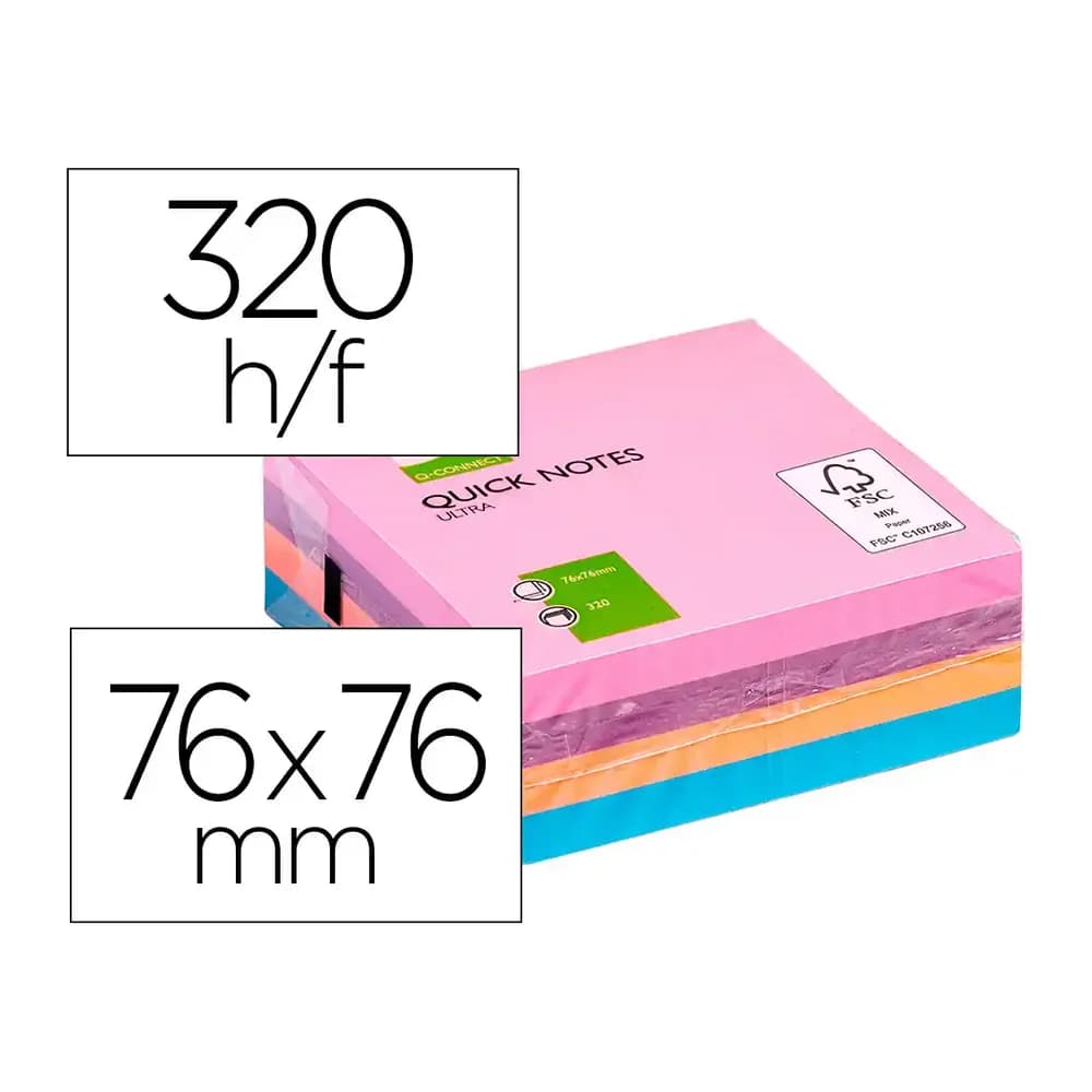 Q-connect Bloc de notas adhesivas quita y pon q-connect con 320 hojas 76x76mm