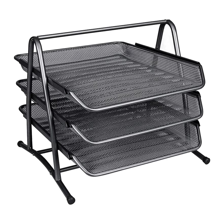 Bandeja sobremesa metalica q-connect kf00823 rejilla negra 3 bandejas movibles 350x278x275 mm