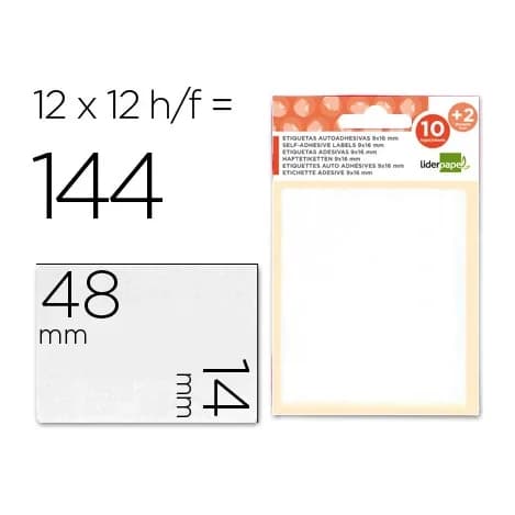 Liderpapel Etiquetas liderpapel sobre de 10 h. + 2 h. obsequio 14x48 mm -10 unidades por hoja