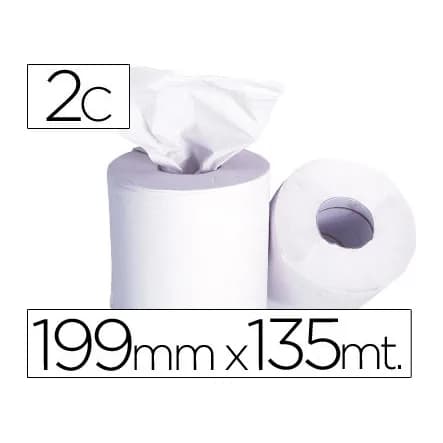 Blanca Papel secamanos 2 capas 199 mm x 135 mt mandril 70 mm diametro 197 mm