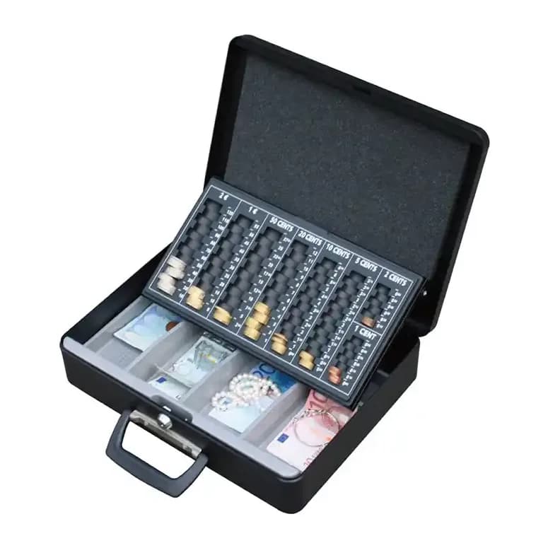 Q-connect Caja caudales q-connect 14,5\" 370x290x110 mm con portamonedas y bandeja para billetes