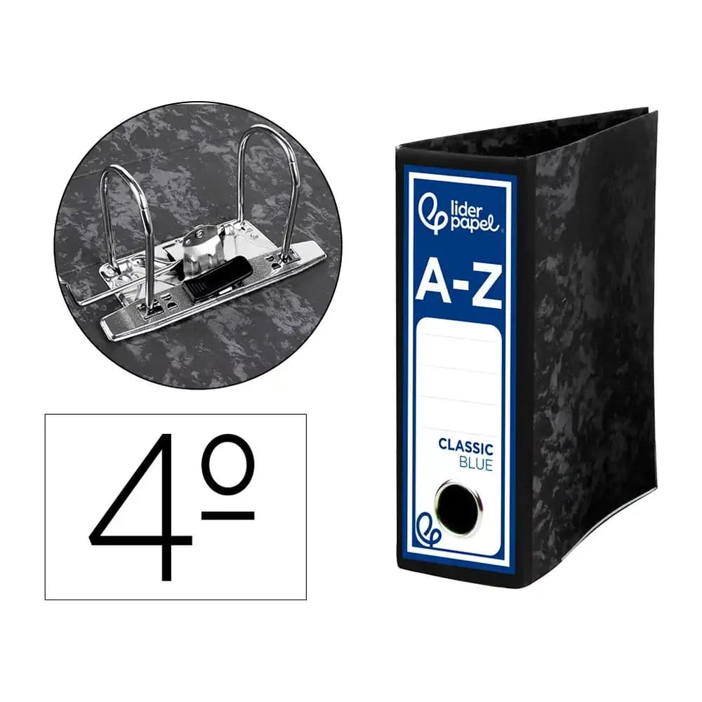 Liderpapel Archivador de palanca liderpapel cuarto classic blue sin rado lomo 80mm negro compresor metalico